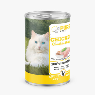 PUREPETS CAT WITH CHICKEN IN GRAVY 400 G- კონსერვი  კატებისთვის ქათმის ხორცით 400გრ