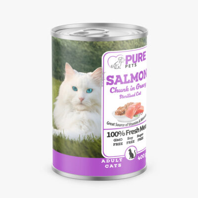 PUREPETS STERILISED CAT SALMON CHUNKS IN GRAVY 400 Gr- კონსერვი სტერილური კატებისთვის ორაგულის ხორცით 400გრ