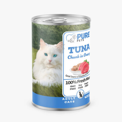 PUREPETS CAT WITH TUNA & ANCHOVY IN GRAVY 400 G- კონსერვი ტუნას ხორცით კატებისთვის 400გრ